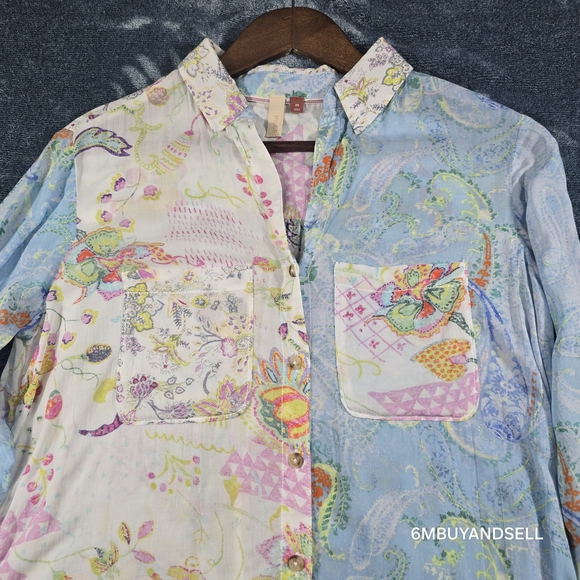 Pilcro Tops - Anthropologie Pilcro Blue Floral Button Up Shirt Women's‎ XS Boho Blouse